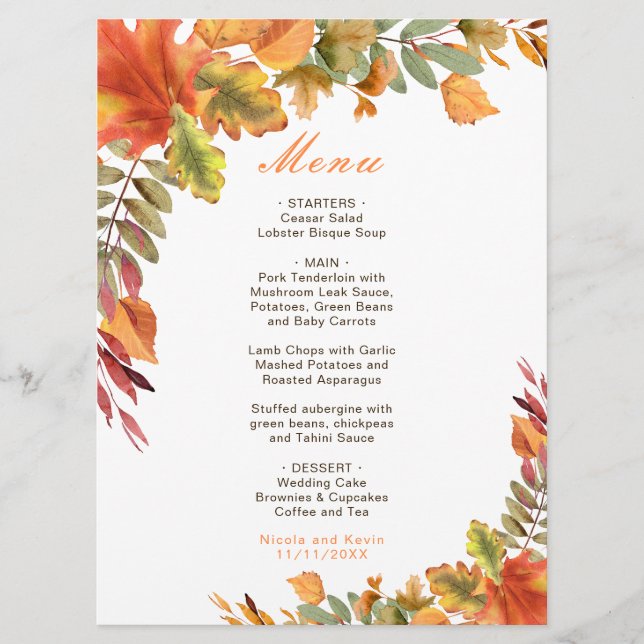 Menu Casamento Rustic Autumn Fall (Frente)