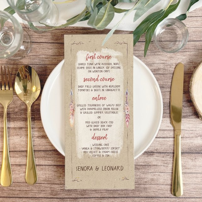Menu Casamento Rustic Boho Floral Kraft (Criador carregado)