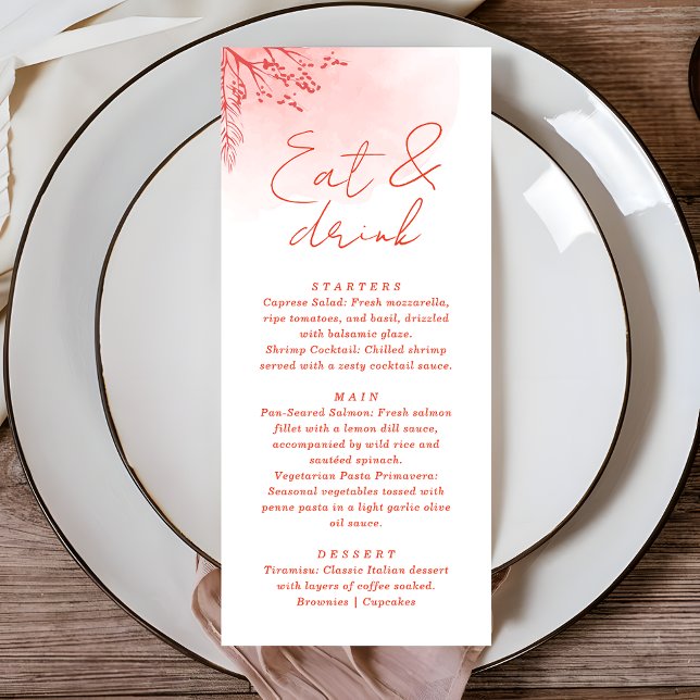 Menu Casamento Rustic Boho Watercolor Foliage Terracott (Criador carregado)