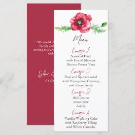 Menu Casamento Rustic Elegant Watercolor Red Poppy