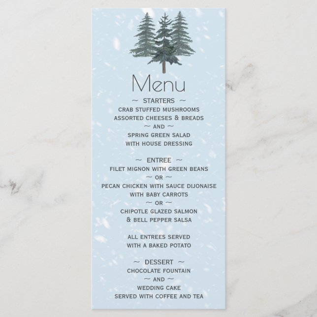 Menu Casamento Rustic Evergreen Winter Pine Trees (Frente)