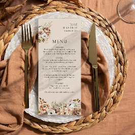 Menu Casamento Rustic Fall Floral Brown Neutral
