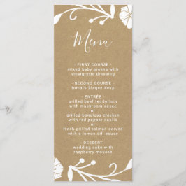Menu Casamento Rustic Floral Botânico Faux Kraft