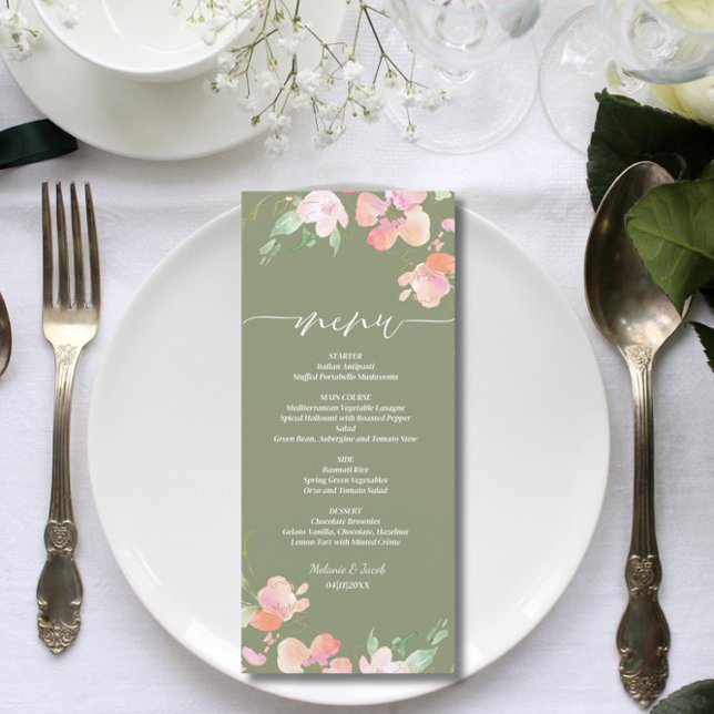 Menu Casamento Rustic Floral Sage Green Flat (Criador carregado)