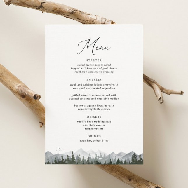 Menu Casamento Rustic Mountain Pine Tree 5 x 7 (Criador carregado)