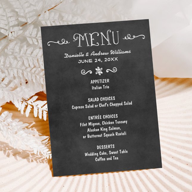 Menu Casamento Rustic Script Black Chalkboard (Criador carregado)
