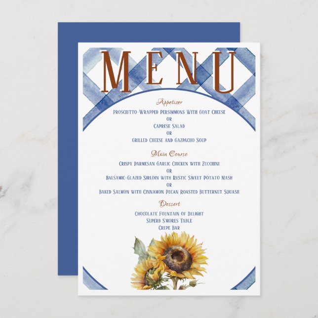 Menu Casamento Rustic Sunflower (Frente/Verso)