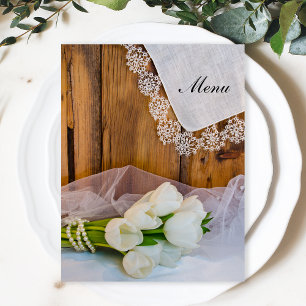 Menu Casamento Rustic White Tulips Country Barn