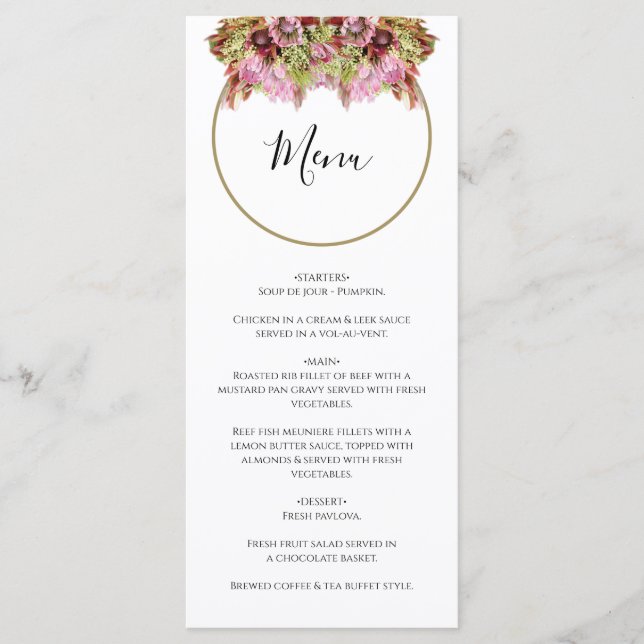 Menu Casamento Rustic Wild Flower Buquê (Frente)