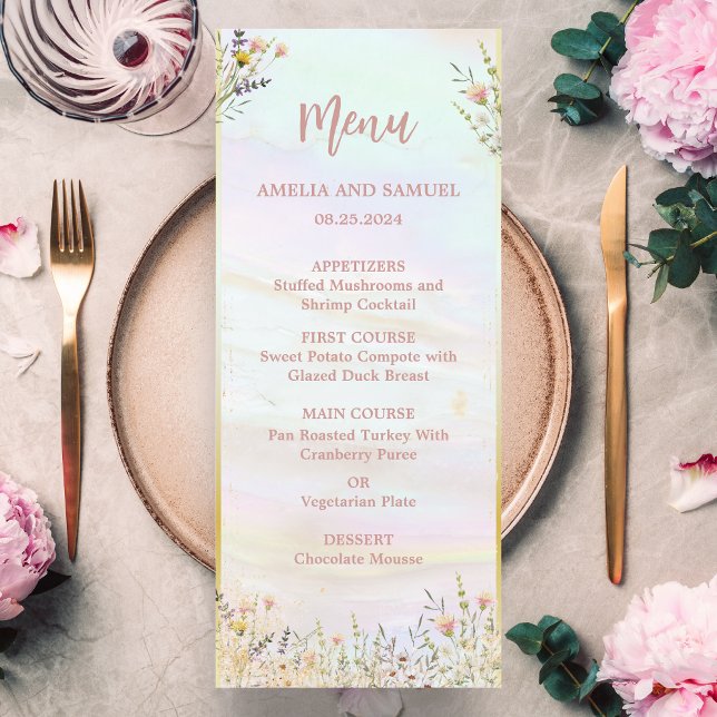 Menu Casamento Rustic Wildflower Pastel Garden (Criador carregado)
