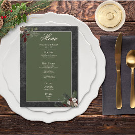 Menu Casamento Rustic Winter Berries & Pine Black