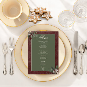 Menu Casamento Rustic Winter Berries & Pine Burgundy