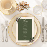 Menu Casamento Rustic Winter Berries & Pine Cream<br><div class="desc">Apresentando nosso cardápio de casamento no inverno encantador, onde a elegância eterno encontra a beleza da estação. O fundo creme rico, carente de sotaque branco suave, dá um tom cativante para o seu dia especial. Na área de texto verde de sábio escuro, seus detalhes do menu vão brilhar, cercados por...</div>