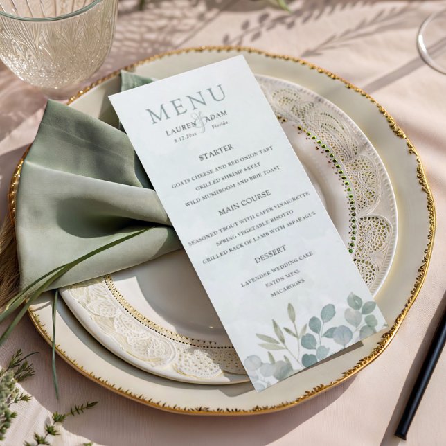 Menu Casamento Rústico com Eucalipto em Verde Sálvia (Criador carregado)