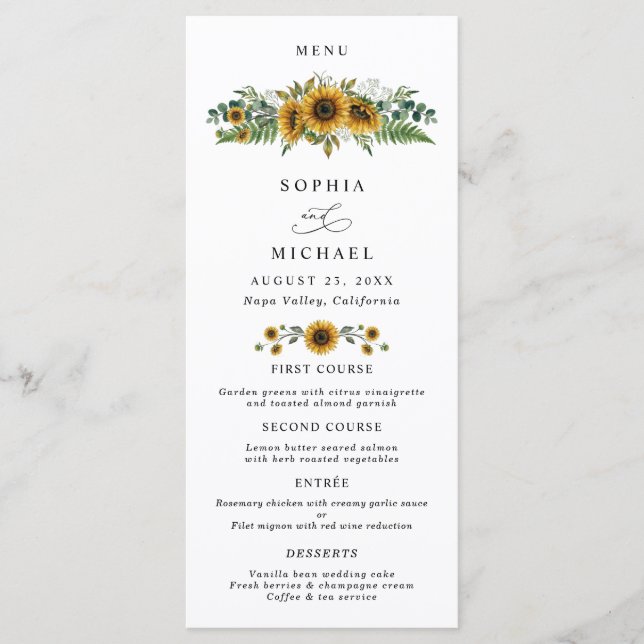 Menu Casamento Rústico com Girassóis (Frente)