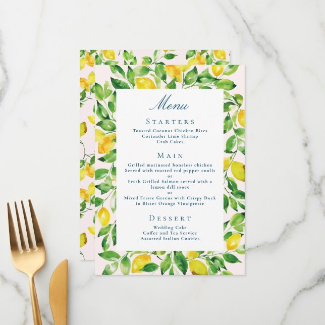 Menu Casamento Rústico com Limão e Verdor (Frente/Verso In Situ)