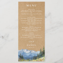 Menu Casamento Rústico de Aquarela com Flores Silvestre