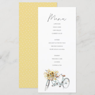 Menu Casamento Rústico de Girassol de Bicicleta de Tand