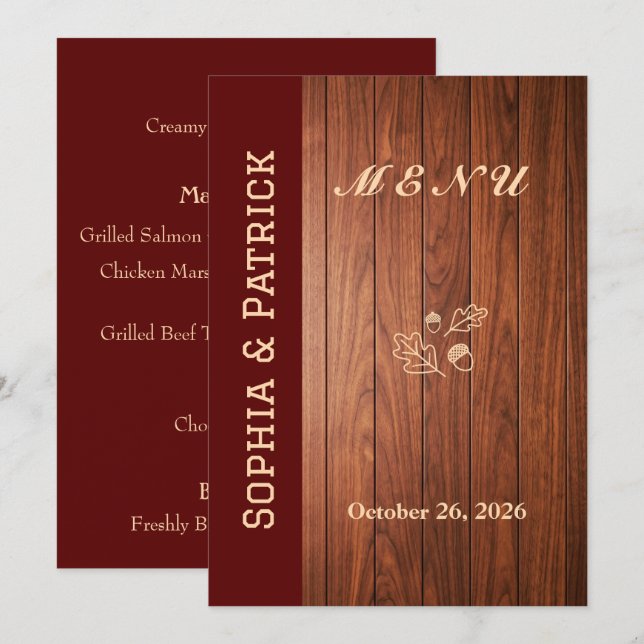 Menu Casamento rústico elegante (Frente/Verso)