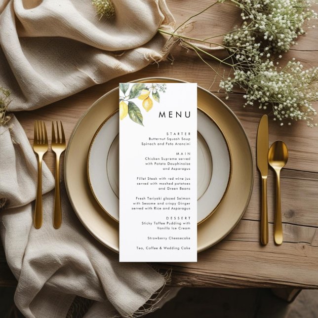 Menu Casamento Rústico Elegante Mínimo Limão Jardim (Criador carregado)