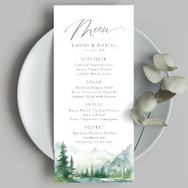 Menu Casamento Rústico Floresta Montanhosa Aquarela Sal