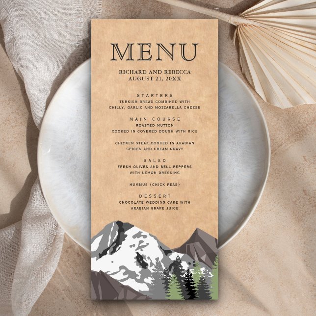 Menu Casamento Rústico Kraft na Floresta da Montanha (Criador carregado)