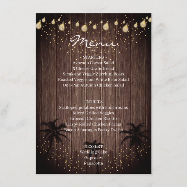 Menu Casamento Rústico País de Palma de Madeira (Frente)