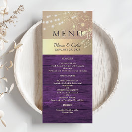 Menu Casamento Rústico Roxo e Dourado