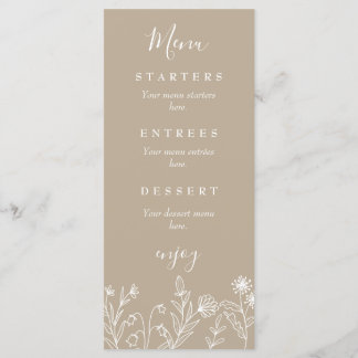 Menu Casamento selvagem de flores silvestres terroso bo