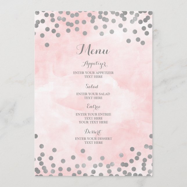 Menu Casamento Silver Confetti Silver rosa claro W (Frente)