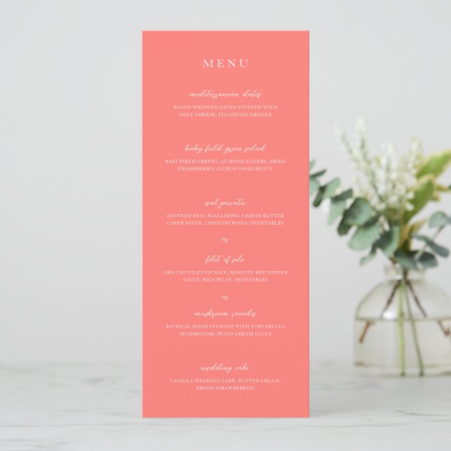 Menu Casamento Simples Coral Vibrante e Ousado (Em pé/Frente)