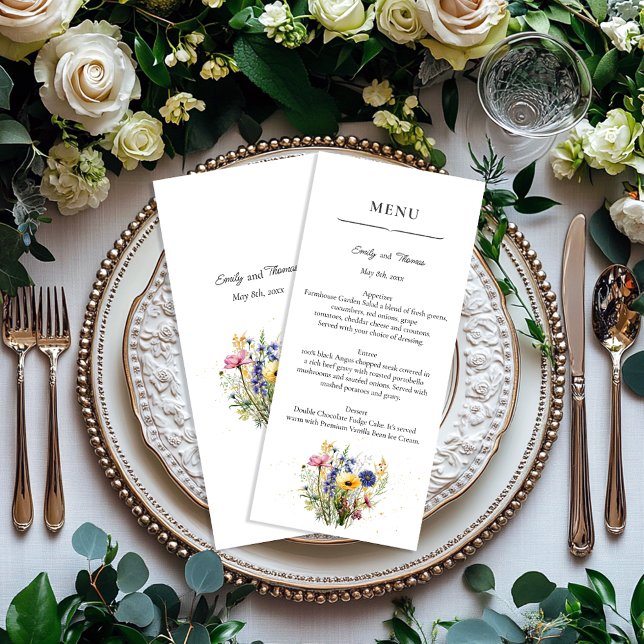 Menu Casamento Simples de Boho Chic com Flores Silvestr (Criador carregado)