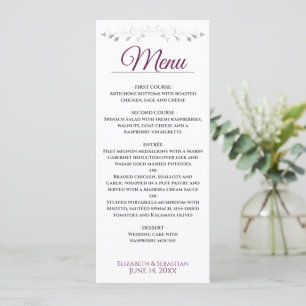 Menu Casamento Simples De Cassis Elegante E Prata Lacy