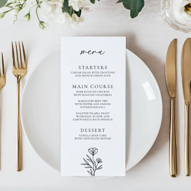 Menu Casamento Simples de Contorno Preto e Branco (Criador carregado)