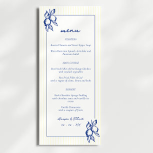 Menu Casamento Simples de Doodle Azul e Amarelo com Lim