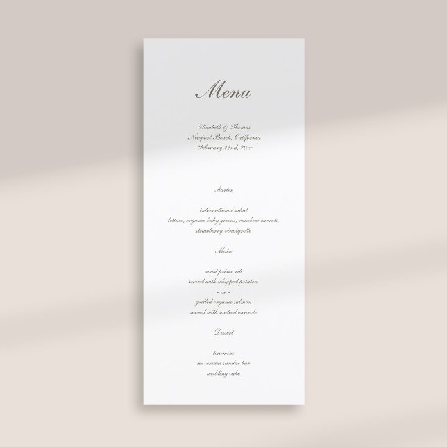 Menu Casamento Simples de Imersão Clássica da Caligrafi (formal traditional elegant calligraphy wedding menu card ivory classic)