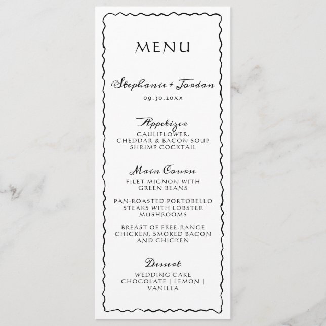 Menu Casamento Simples de Quadros Brancos e Pretos (Frente)
