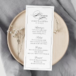 Menu Casamento Simples de Script de Elegância Clássica<br><div class="desc">Este cartão de menu elegante apresenta um roteiro clássico e um quadro fino em preto e branco,  simples e na moda,  excelente para casamento clássico,  casamento vintage,  casamento formal e outros eventos de celebração. Ver todas as peças correspondentes na coleção</div>
