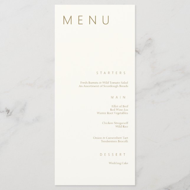 Menu Casamento Simples e Dourado Chic Minimalista (Frente)
