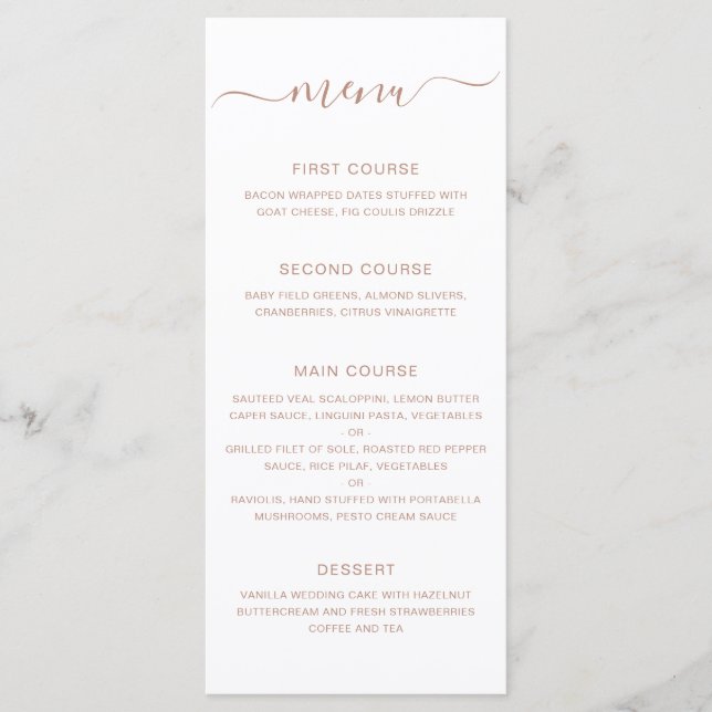 Menu Casamento Simples e Elegante em Dourado Rosa (Frente)