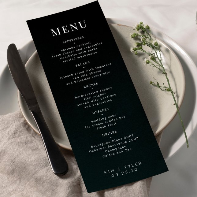 Menu Casamento simples e preto moderno e elegante (Criador carregado)