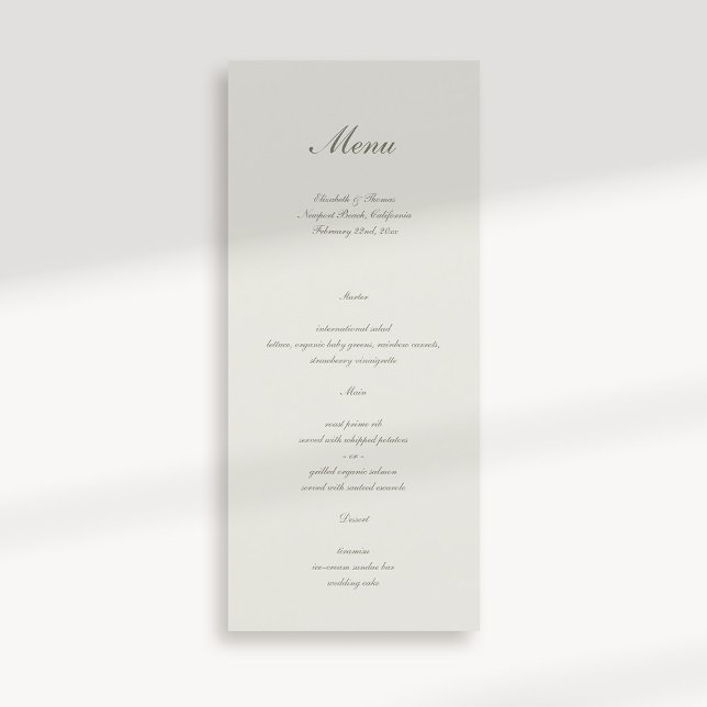Menu Casamento Simples Ecru Clássico de Caligrafia Form (formal traditional elegant calligraphy wedding menu card ecru classic)