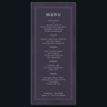 Menu Casamento simples, elegante e roxo escuro<br><div class="desc">Índio roxo escuro clássico moderno e modelo de cardápio personalizado de tipografia minimalista de tendências brancas em um fundo vintage com aparência angustiada.             Matching stationery disponível na coleção.</div>