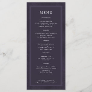 Menu Casamento simples, elegante e roxo escuro