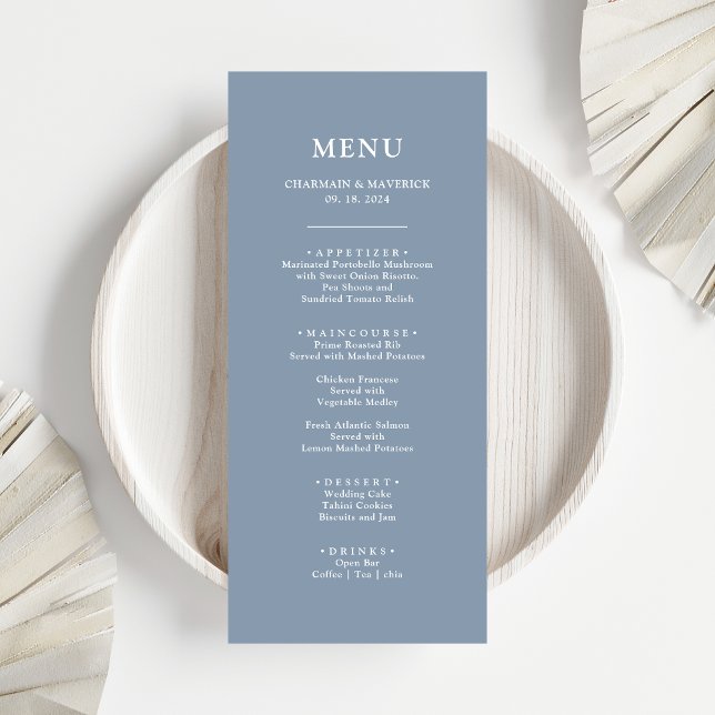 Menu Casamento Simples em Azul Empoeirado (Criador carregado)