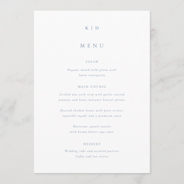 Menu Casamento Simples Minimalista em Azul Poeira (Frente)
