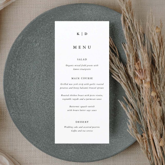 Menu Casamento Simples Minimalista Preto e Branco (Simple elegant typography wedding menu.)