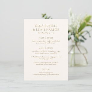 Menu Casamento Simples Moderno de Marfim e Ouro