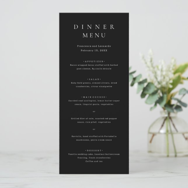 Menu Casamento Simples Preto Clássico (Em pé/Frente)