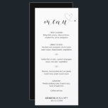 Menu Casamento Simples, Preto e Branco de Coração Bonit<br><div class="desc">Menu moderno de casamento,  com uma design simples e minimalista em preto e branco com a palavra "menu" em uma tipografia elegante e um coração bonito no final.</div>